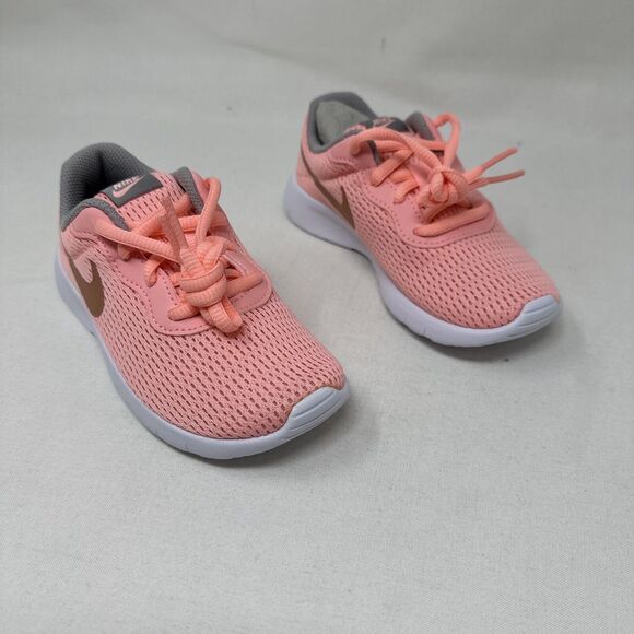 Nike Tanjun Youth 10.5c Girls Pink Gray & Gold Sneakers Shoes‎ 818385-607 New - Picture 2 of 9